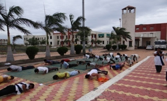 Staff and Students performing yoga